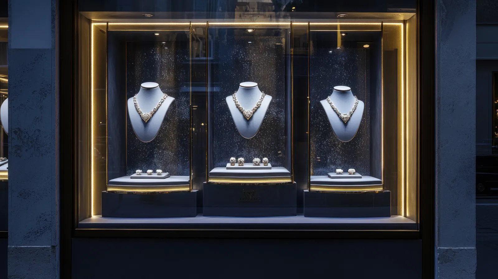 Gold necklaces on display